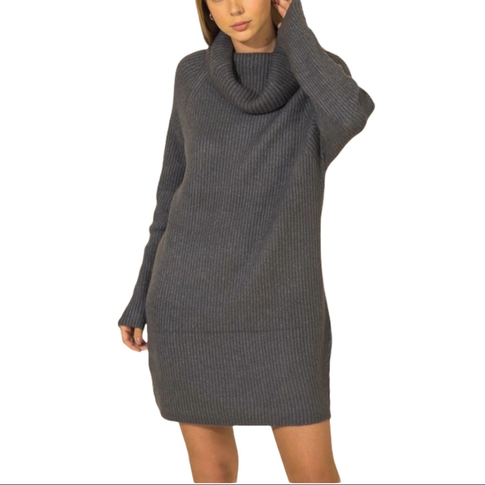 NWOT Turtleneck Long Sleeve Knit Mini Dress in Gray. Size M‎ and L